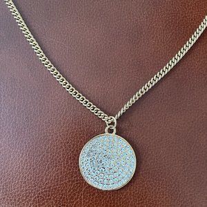 Gold tone Rhinestone Disc Pendant Necklace, 16.5"